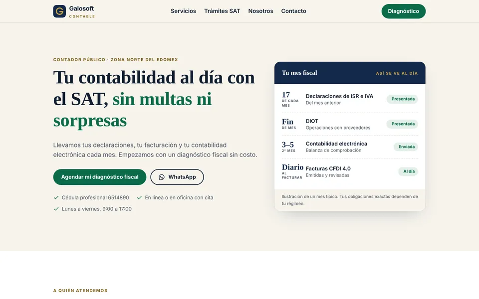 Captura de la página de inicio de Galosoft Contable
